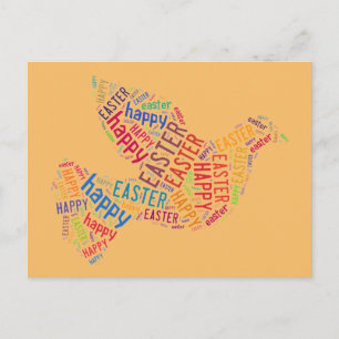 Happy Easter Typography Dove Pastel Orange Holiday Postcard