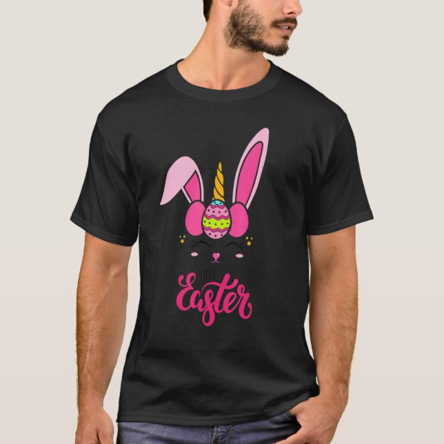 HAPPY EASTER Unicorn Bunny Face Eggs Girls Women K T-Shirt (Front)