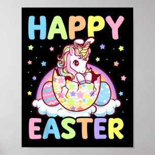 Happy Easter Unicorn Bunny Girls Kids Easter Eggs  Poster