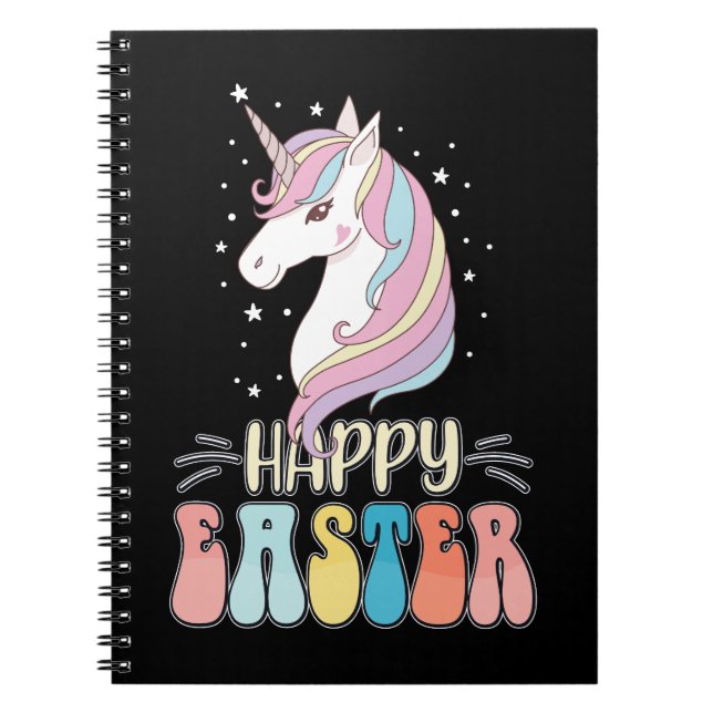 Happy Easter Unicorn Bunny Rabbit Eggs Notebook (Front)