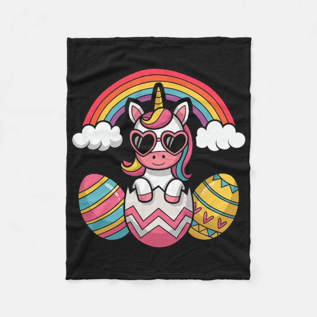 Happy Easter Unicorn With Colourful Eggs Matching  Fleece Blanket (Front)