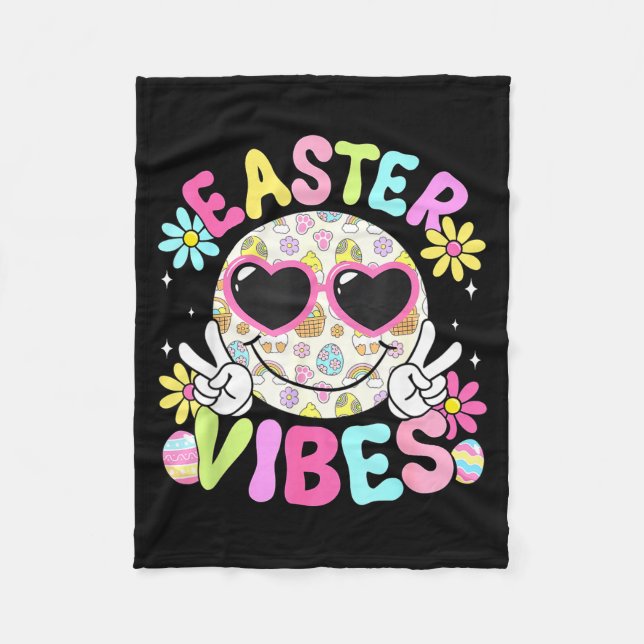 Happy Easter Vibes Cute Bunny Rabbit Bubble Gum Fa Fleece Blanket (Front)