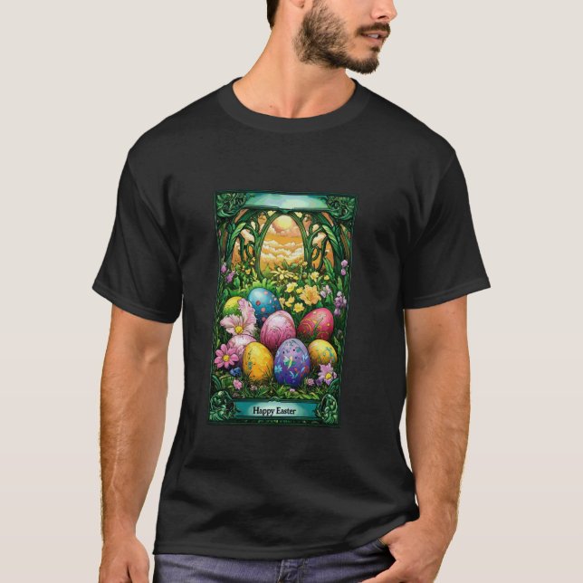 Happy Easter Vibrant Nature Egg Display Scene T-Shirt (Front)