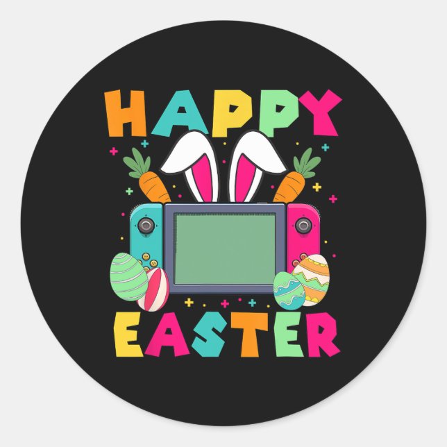 Happy Easter Video Game Bunny Gaming Controller Ga Classic Round Sticker (Front)