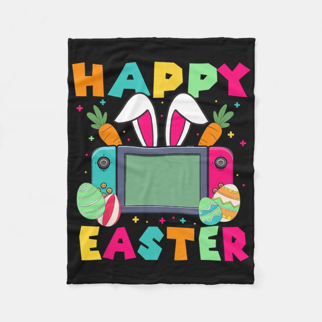 Happy Easter Video Game Bunny Gaming Controller Ga Fleece Blanket (Front)
