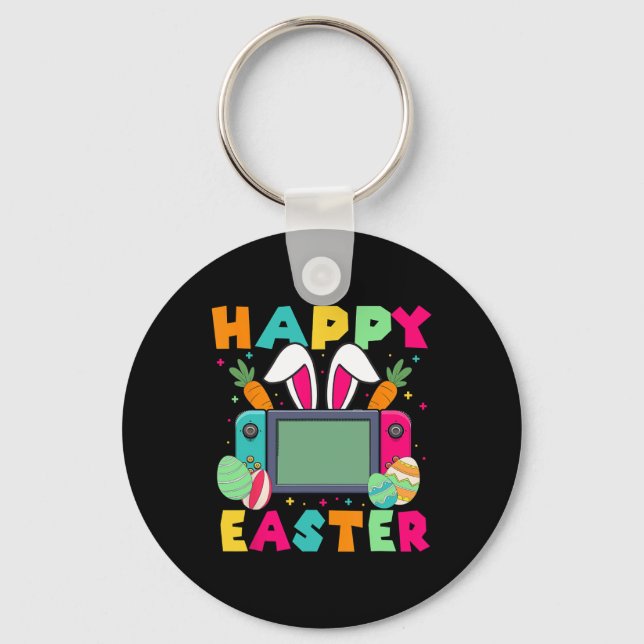 Happy Easter Video Game Bunny Gaming Controller Ga Key Ring (Front)