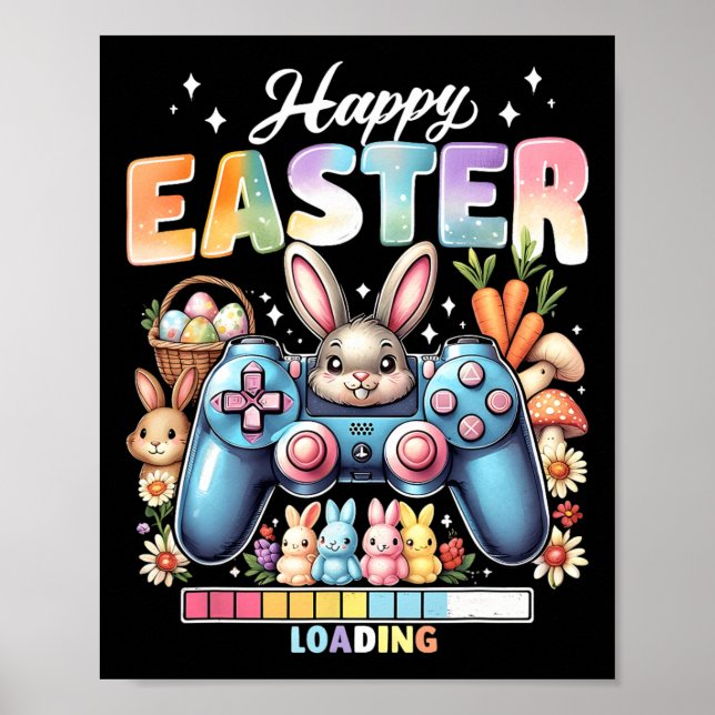 Happy Easter Video Game Controller Easter Bunny Ga Poster (Front)