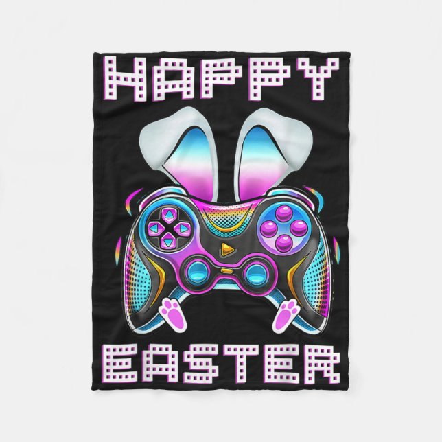 Happy Easter Video Game Controller Funny Gamer Boy Fleece Blanket (Front)