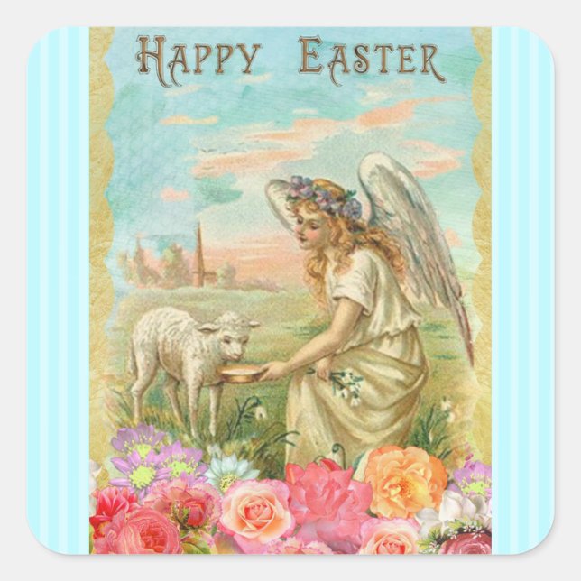 Happy Easter Vintage Angel and Lamb Stickers (Front)