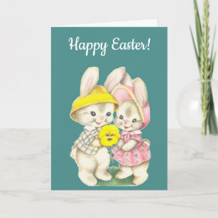Happy Easter. Vintage Bunnies. Holiday Card