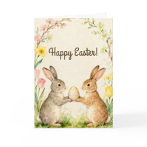 Happy Easter Vintage Bunnies with Egg