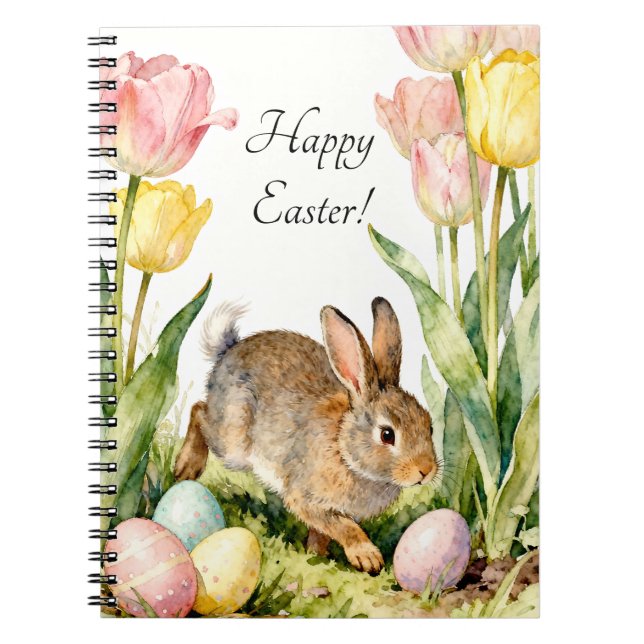 Happy Easter Vintage Bunny Eggs & Spring Flowers Notebook (Front)