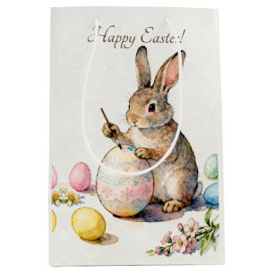 Happy Easter Vintage Bunny Painting an Egg Medium Gift Bag