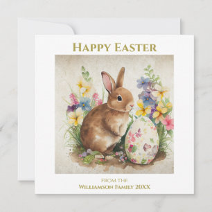Happy Easter Vintage Bunny Rabbit Personalised Holiday Card