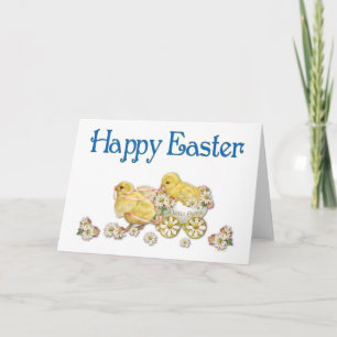 Happy Easter Vintage Chicks and Daisies Art Holiday Card