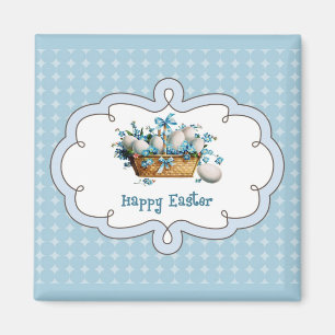 Happy Easter. Vintage Egg Basket Gift Magnets