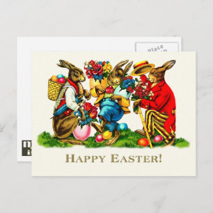 Happy Easter. Vintage Rabbits Holiday Postcard