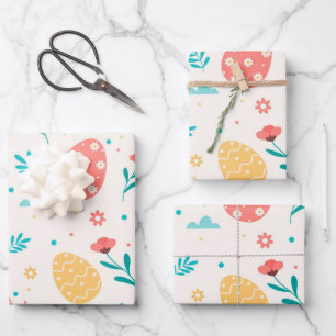 Happy Easter Vintage Red Egg Floral Wrapping Paper Sheet