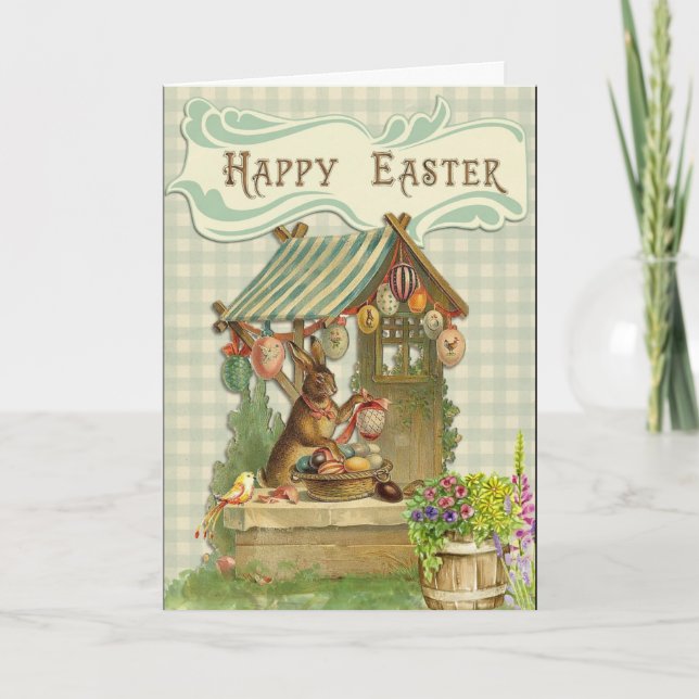 Happy Easter Vintage Victorian Bunny Eggs Card (Front)