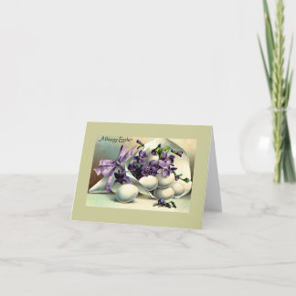 Happy Easter Violets & Eggs Vintage Holiday Card