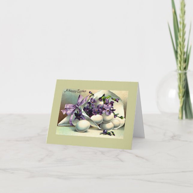 Happy Easter Violets & Eggs Vintage Holiday Card (Front)