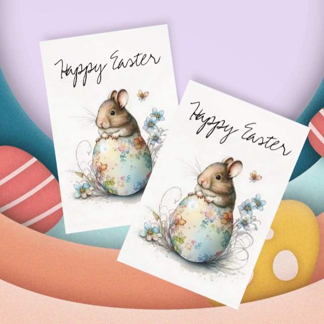 Happy Easter Watercolor Baby Mouse  Postcard (Creator Uploaded)