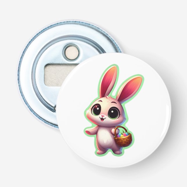 Happy Easter Watercolor Bunny Bottle Opener (Front)