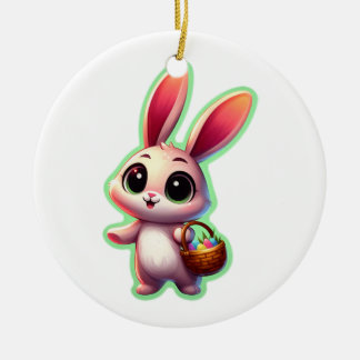 Happy Easter Watercolor Bunny Ceramic Tree Decoration
