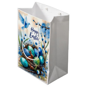 Happy Easter Watercolor Bunny Nest Card Medium Gift Bag