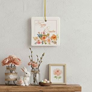 Happy Easter watercolor floral Ceramic Tree Decoration