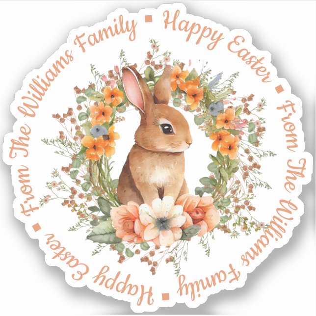 happy easter watercolor floral cute bunny orange  (Front)