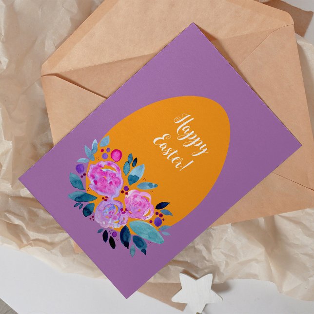 Happy Easter watercolor floral egg Holiday Card (Creator Uploaded)