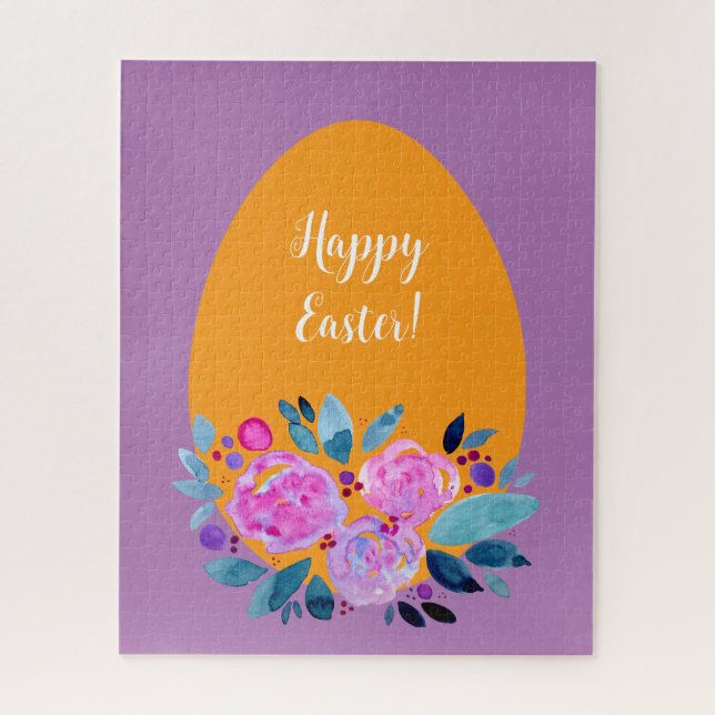 Happy Easter watercolor floral egg Jigsaw Puzzle (Vertical)