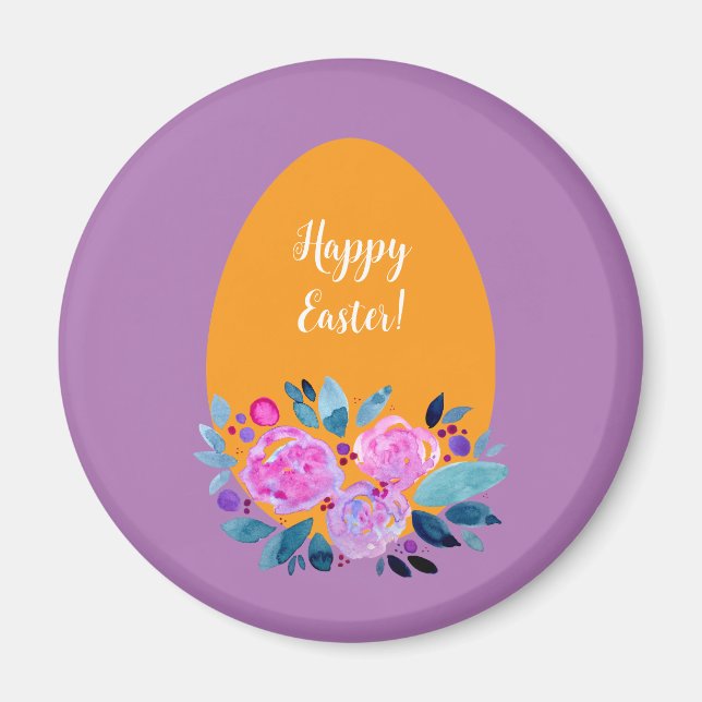 Happy Easter watercolor floral egg Magnet (Front)