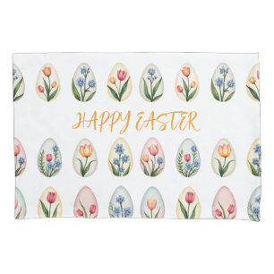 Happy Easter Watercolor Floral Eggs Pillowcase