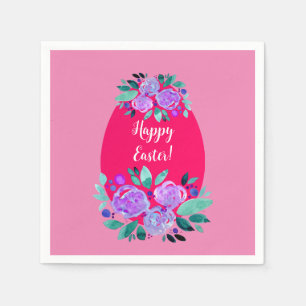Happy Easter watercolor floral pink egg Napkin