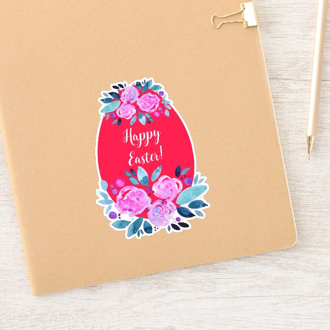 Happy Easter watercolor floral red egg (Notebook)