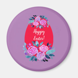 Happy Easter watercolor floral red egg Magnet