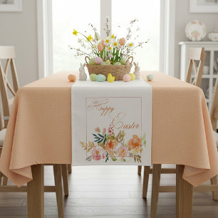 Happy Easter watercolor floral Short Table Runner