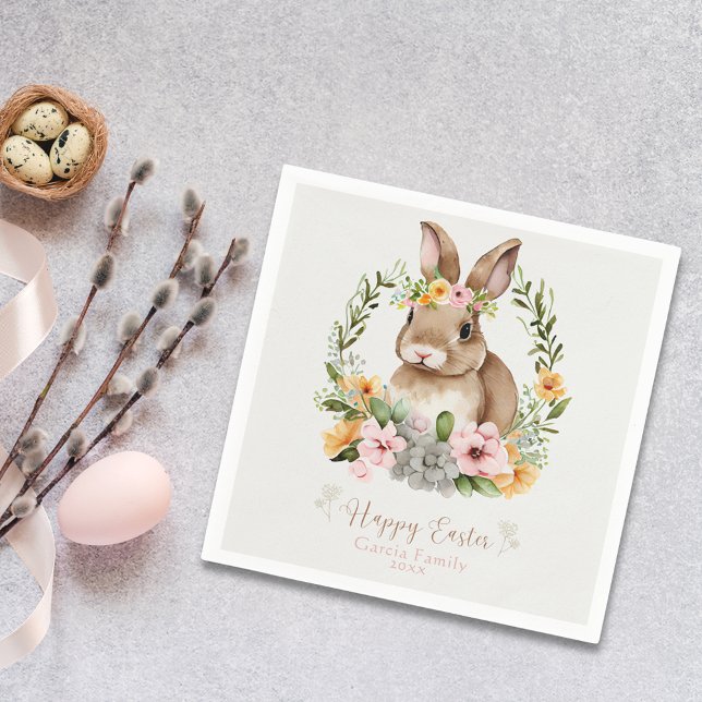 Happy Easter Watercolor Flowers Bunny Paper Napkin (Happy Easter Watercolor Flowers Bunny Paper Napkin
)
