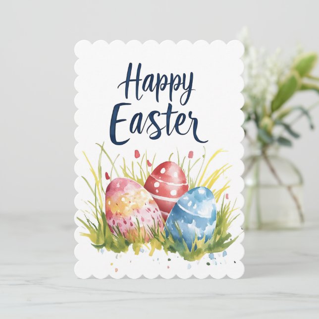 Happy Easter Watercolor Minimalistic Holiday Card (Standing Front)