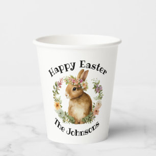 Happy Easter Watercolor Retro Easter Bunny Floral  Paper Cups