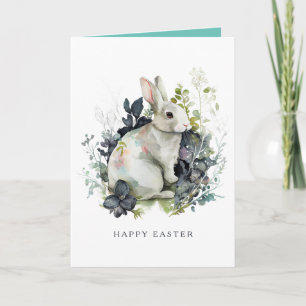 Happy Easter Watercolor Spring Floral Rabbit Holiday Card