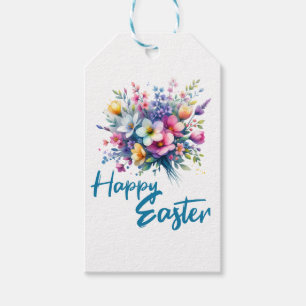 Happy Easter watercolor Spring Flower Bouquet Gift Tags