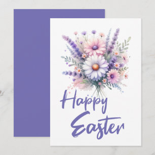 Happy Easter watercolor Spring Flower Bouquet  Holiday Card