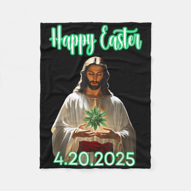 Happy Easter Weed Easter Jesus 2025  Fleece Blanket (Front)