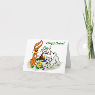 Happy Easter! Welpe, Küken, Hase Holiday Card