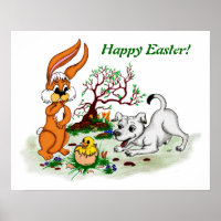 Happy Easter! Welpe, Küken, Hase