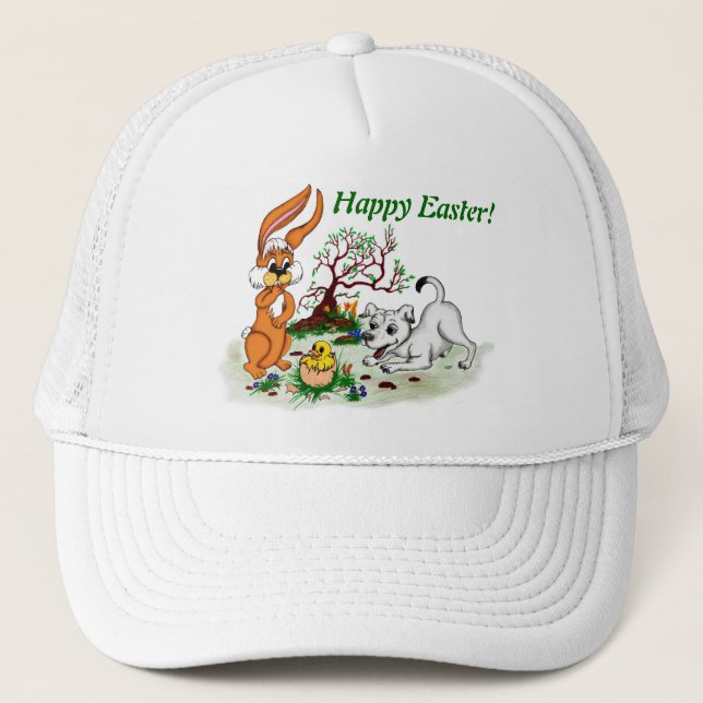 Happy Easter! Welpe, Küken, Hase Trucker Hat (Front)