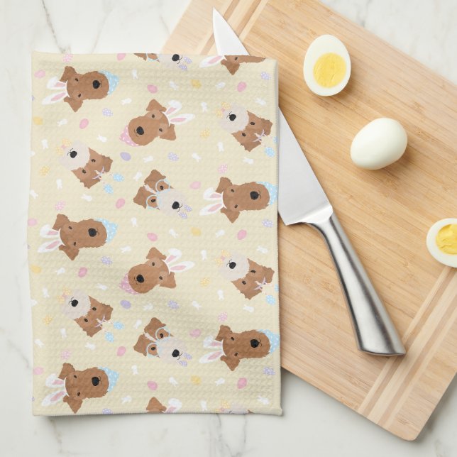 Happy Easter Welsh Terrier Dogs Tea Towel (Quarter Fold)